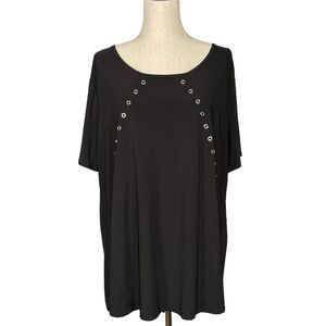 Cato Tunic Top Women Size 18/20W Black Back Cutout‎ Hi-Low Curved Hem Grommets